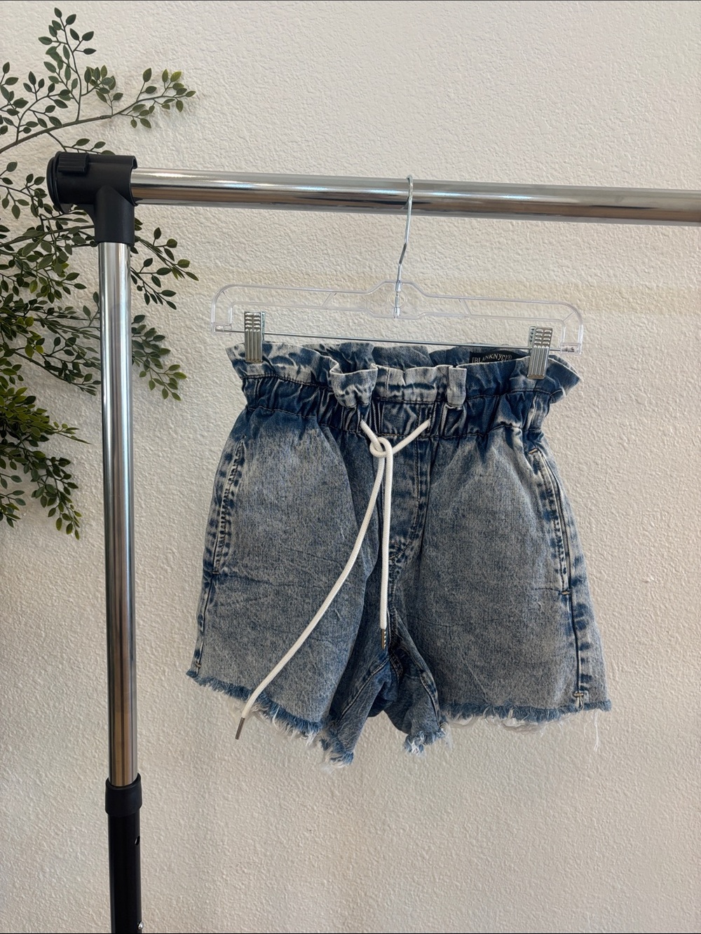 Blank NYC High-Waist Washed Denim Paperbag Shorts - Light Blue